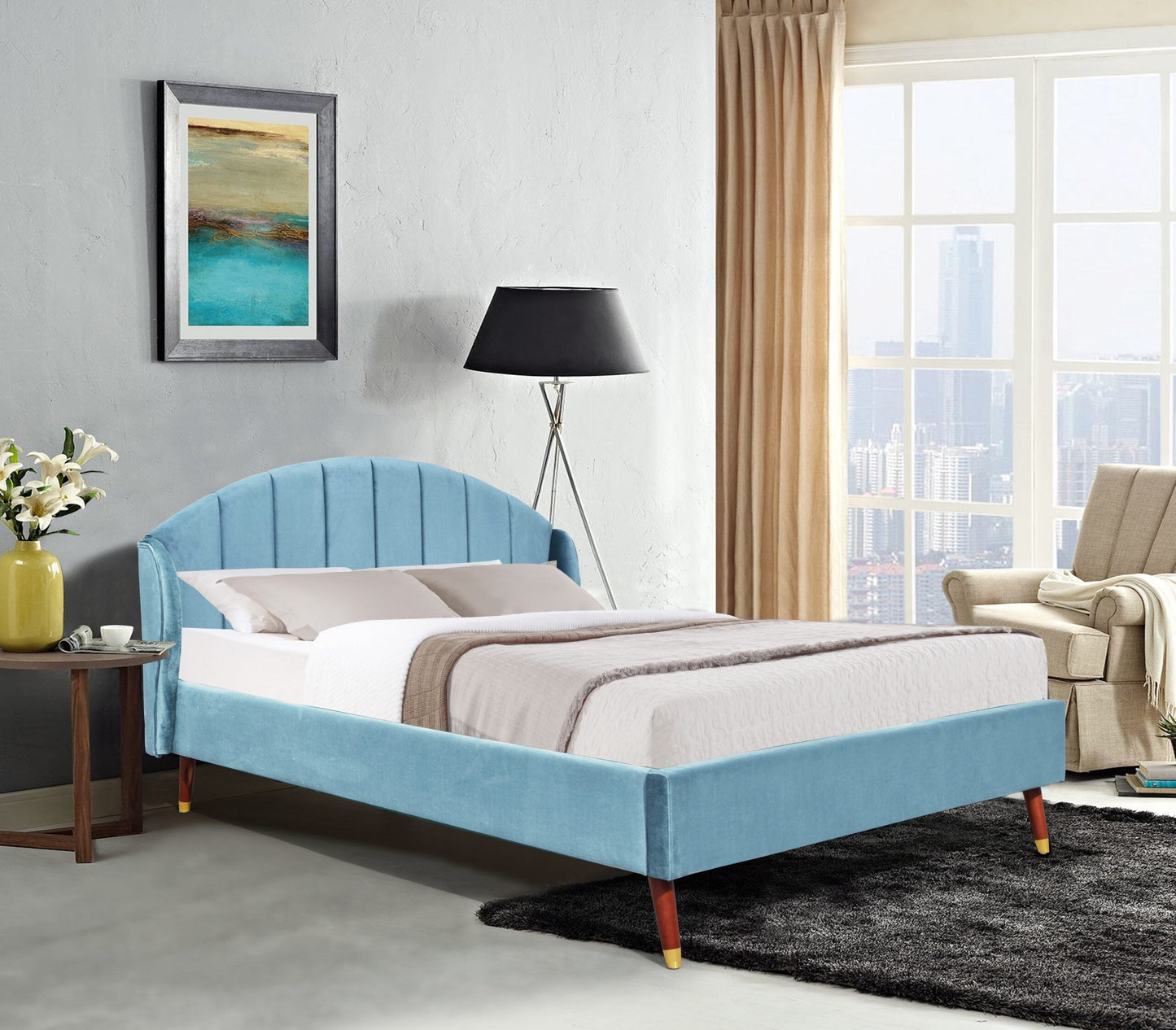 Athens Winged Plush Velvet Fabric Bed Frame - A Luxurious and Sophisticated Statement Piece for Your Bedroom