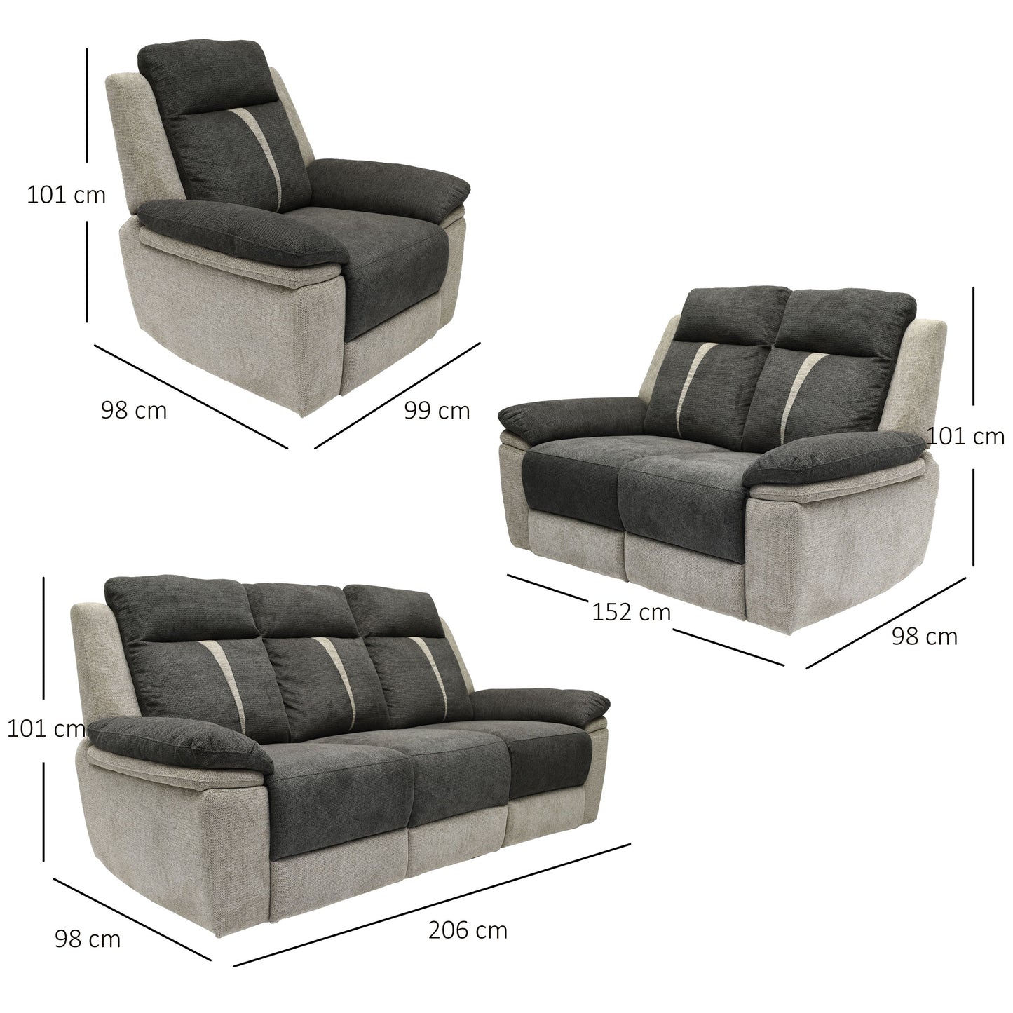 Fabric Manual Reclining Sofa set