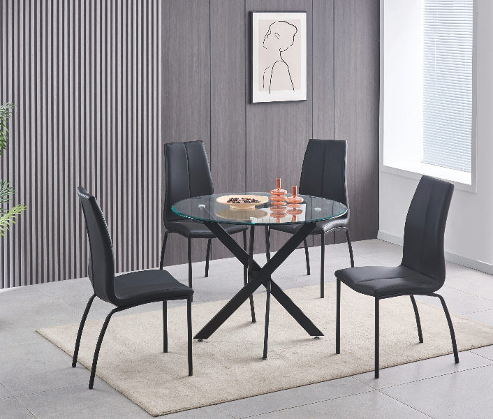LORETO 5-Piece Circular Dining Set Glass Table Top with Matching Chairs