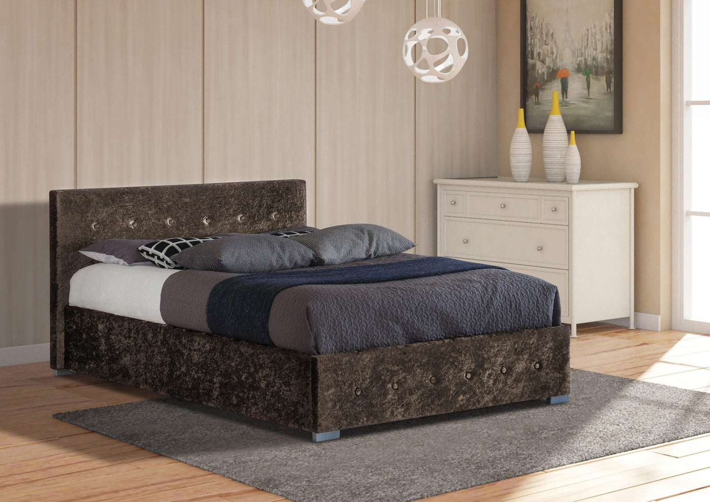 Nicole Crushed Velvet Ottoman Bed Frame