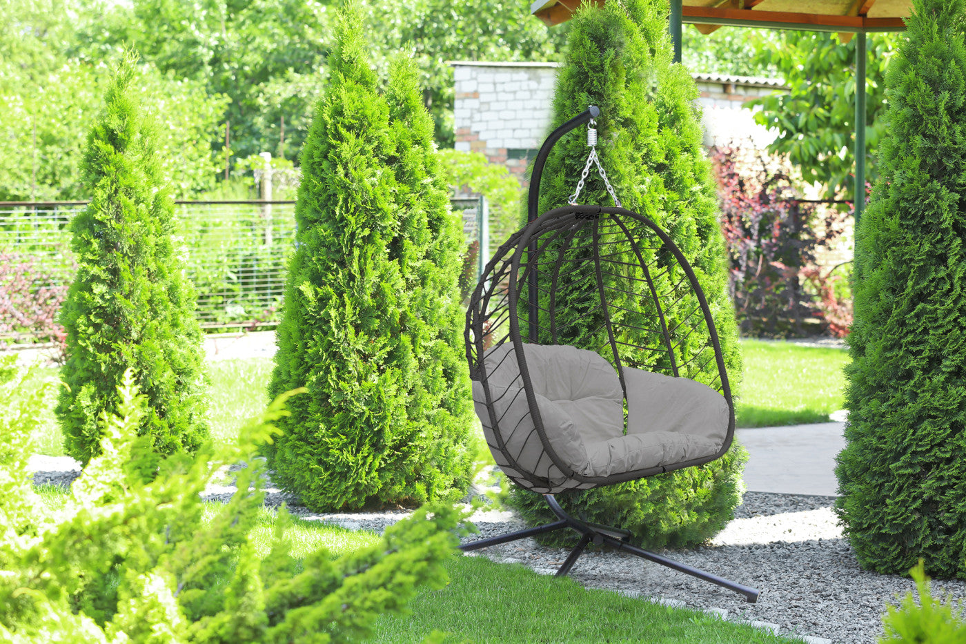 Rattan Effect Egg Swing Chair With Stand