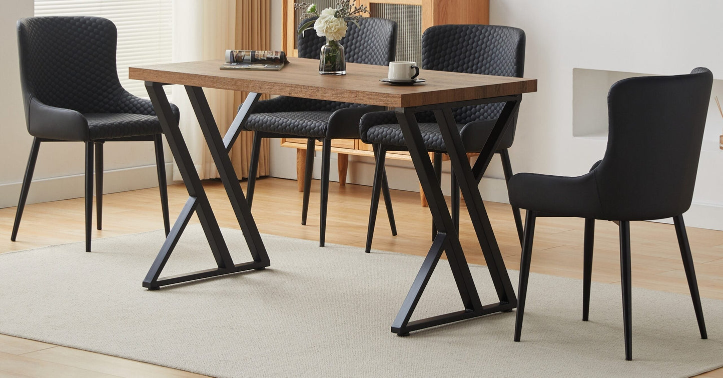 Enna 5-Piece Dining Set With Industrial Style Oak Effect Table Top and Faux Leather Chairs