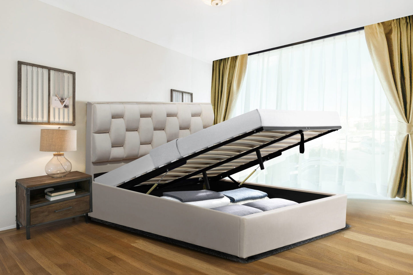 Wellington Plush Velvet Ottoman Bedframe