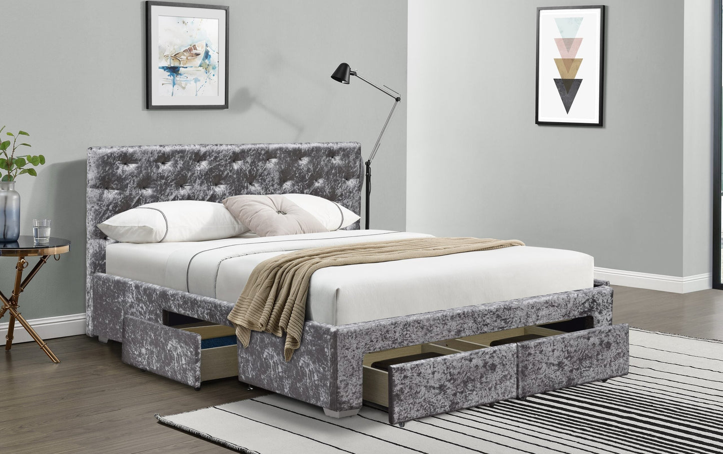 Columbo Crushed Velvet 4 Drawer Bed Frame - Luxurious Comfort with Convenient Storage
