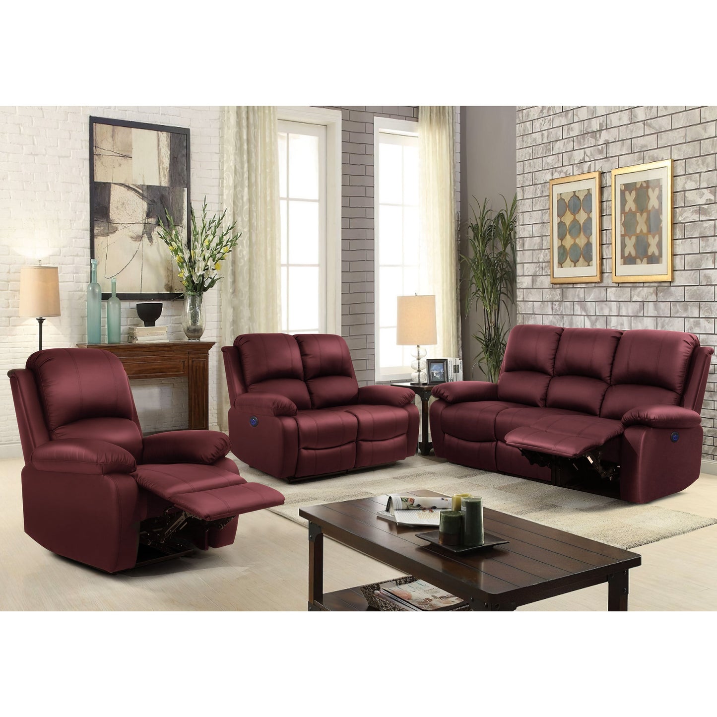 PU Leather Electric Reclining Sofa set