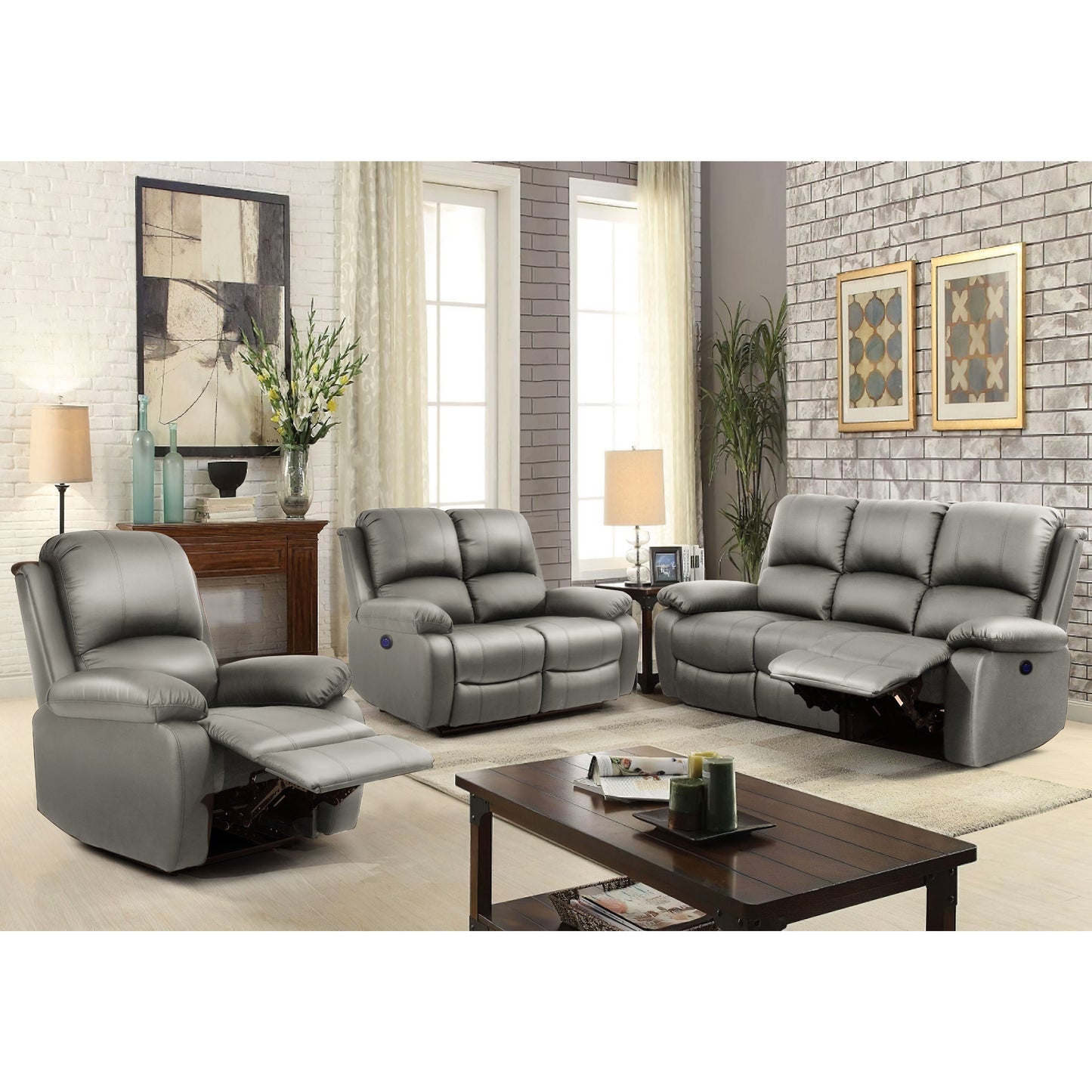 PU Leather Electric Reclining Sofa set