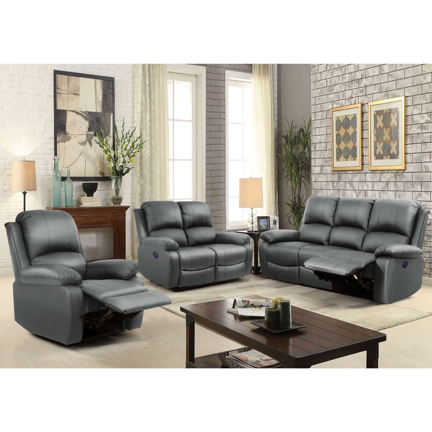 PU Leather Electric Reclining Sofa set