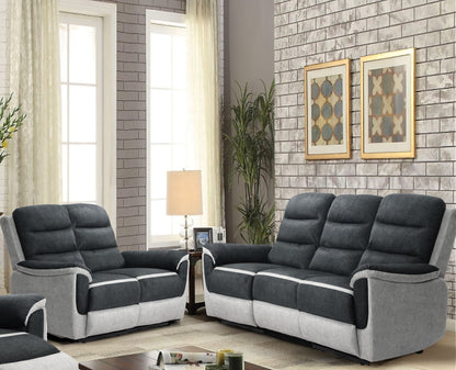 Two Tone Contrast Fabric Recliner Set Chair 2 Seater Sofa 3 Seater Sofa Grey
