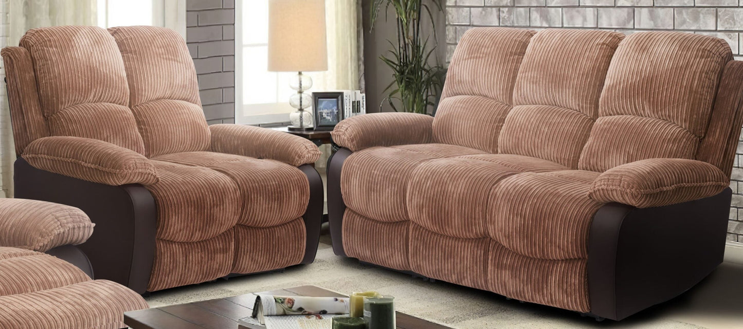Sienna Recliner Sofa Set: Jumbo Cord Fabric for Ultimate Relaxation