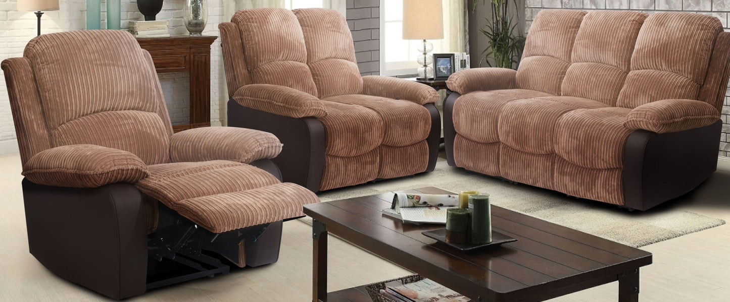 Sienna Recliner Sofa Set: Jumbo Cord Fabric for Ultimate Relaxation