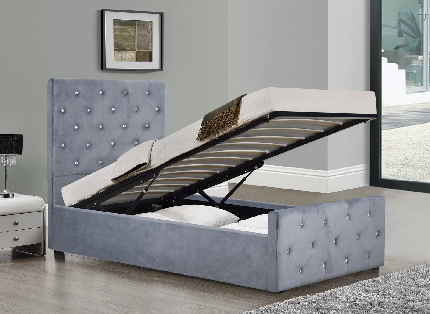 Almeira Crushed Velvet Ottoman Bed Frame - A Luxurious and Functional Addition to Your Bedroom