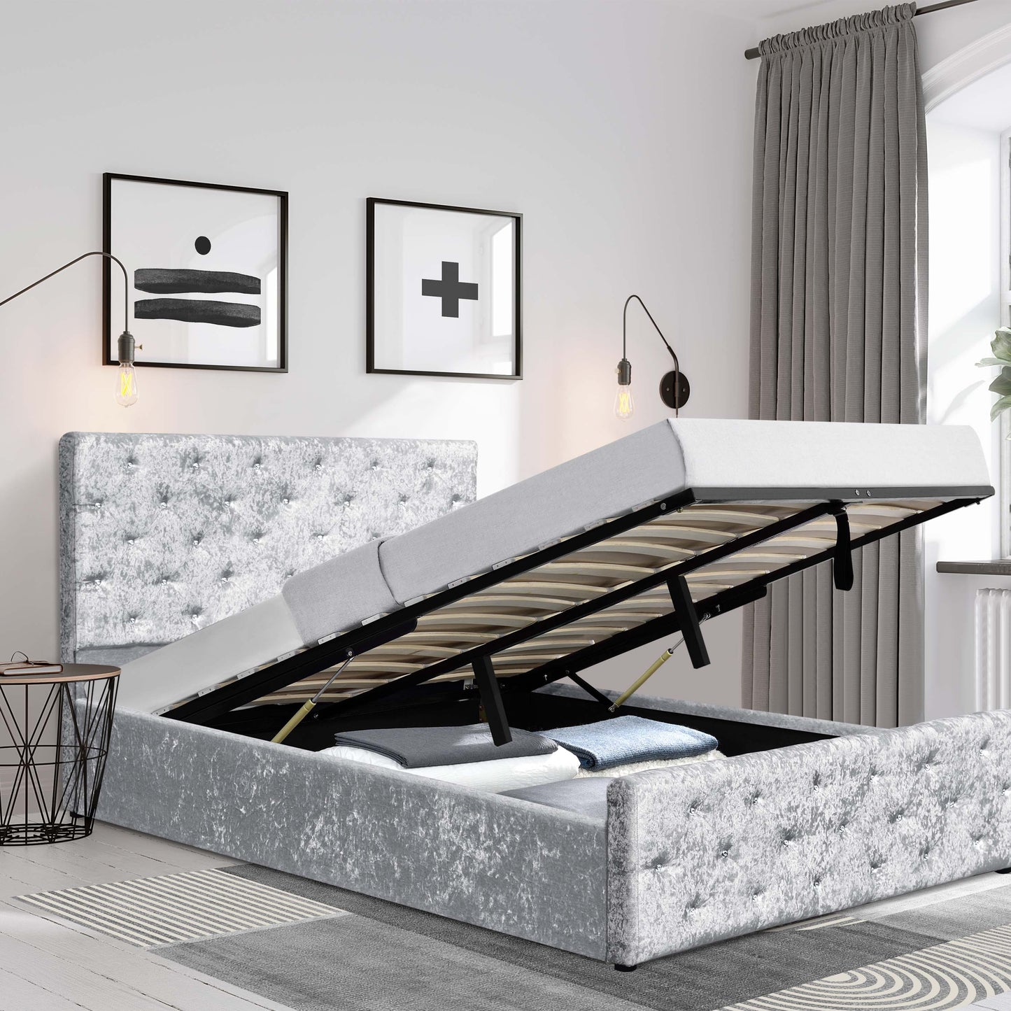 Almeira Crushed Velvet Ottoman Bed Frame - A Luxurious and Functional Addition to Your Bedroom