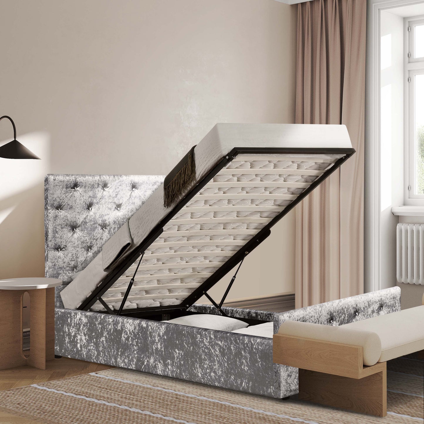 Almeira Crushed Velvet Ottoman Bed Frame - A Luxurious and Functional Addition to Your Bedroom