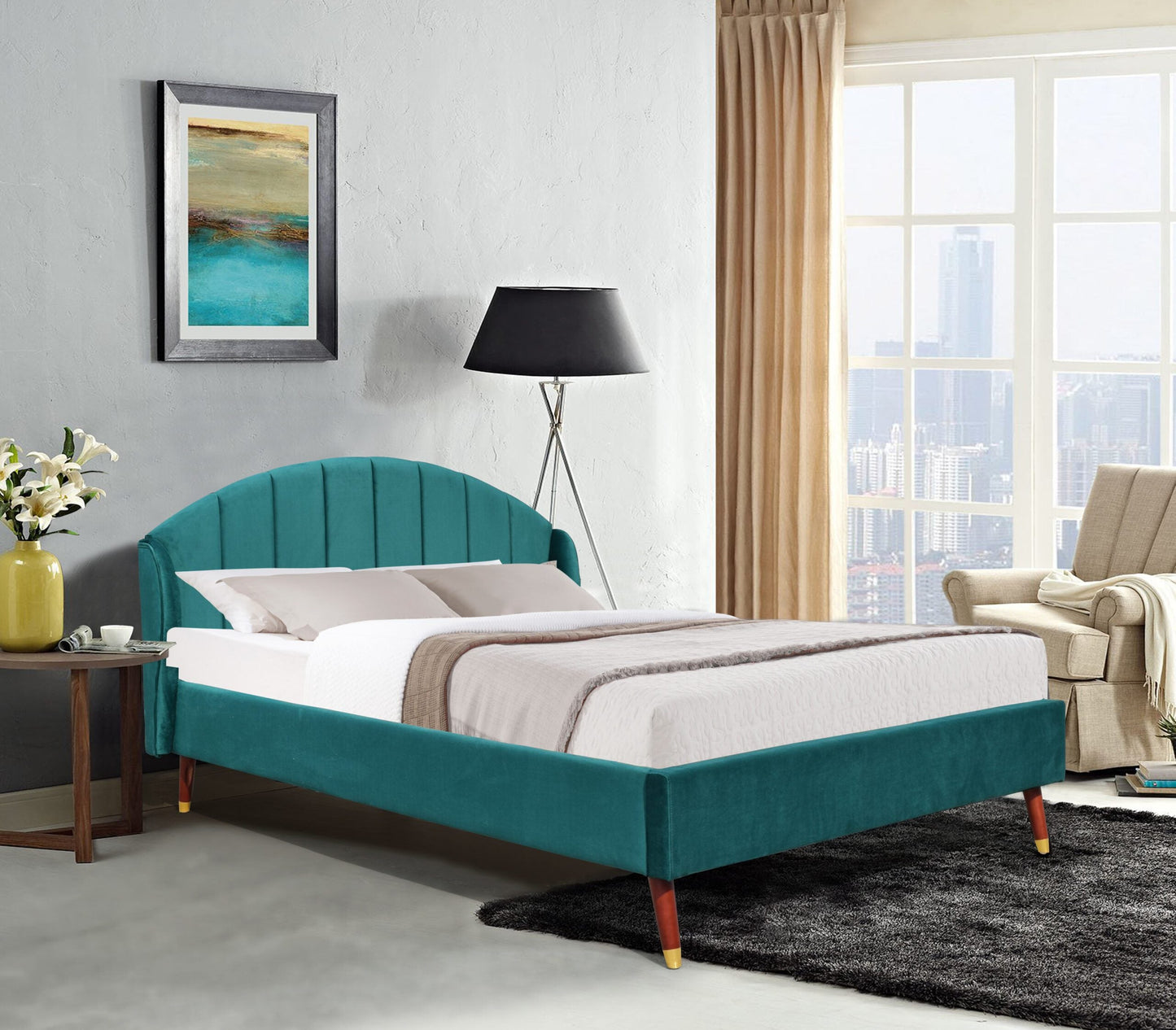 Athens Winged Plush Velvet Fabric Bed Frame - A Luxurious and Sophisticated Statement Piece for Your Bedroom