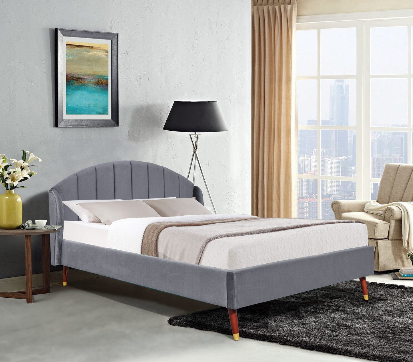 Athens Winged Plush Velvet Fabric Bed Frame - A Luxurious and Sophisticated Statement Piece for Your Bedroom