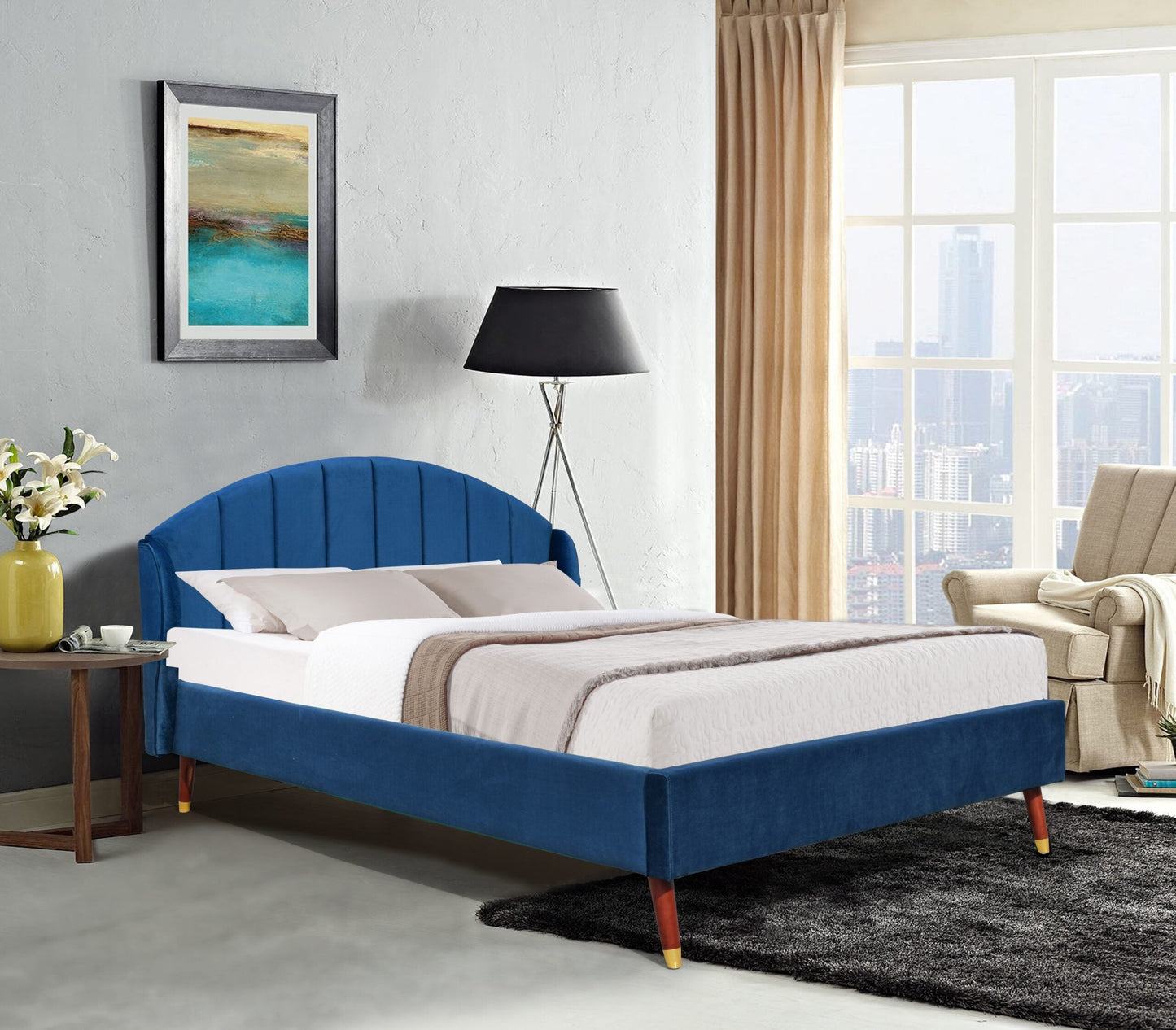 Athens Winged Plush Velvet Fabric Bed Frame - A Luxurious and Sophisticated Statement Piece for Your Bedroom