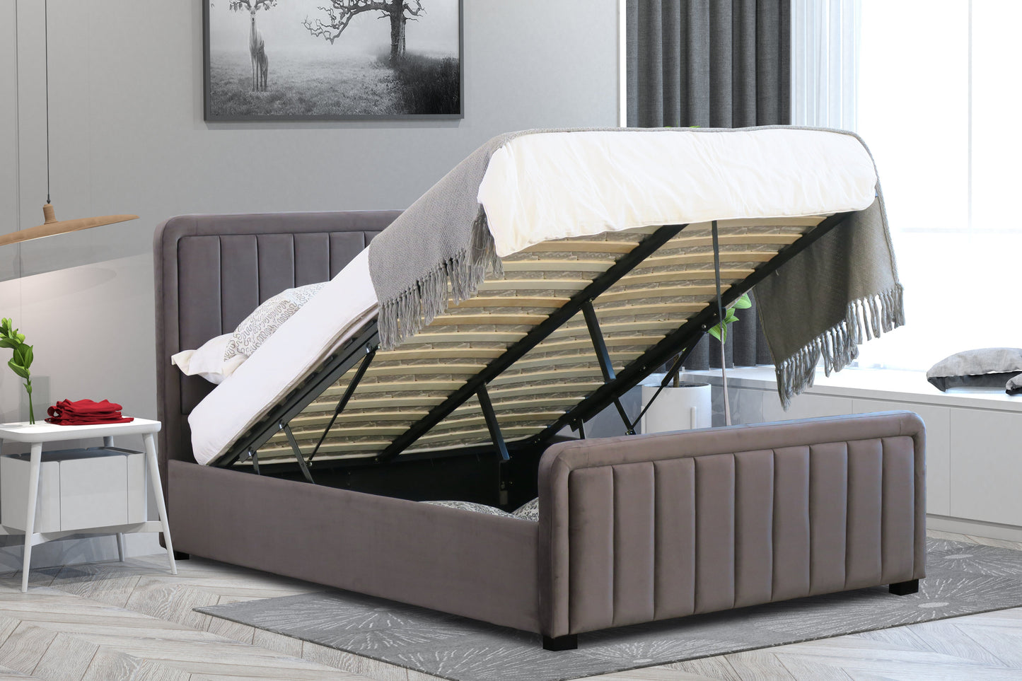 Brighton Brushed Velvet Fabric Ottoman Bed Frame - A Stylish and Functional Statement Piece for Your Bedroom