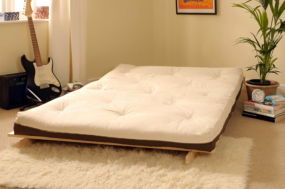 Wooden Futon sofa bed frame with a Luxury Mattress