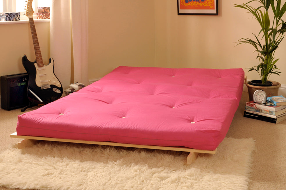 Wooden Futon sofa bed frame with a Standard Mattress