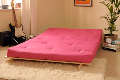Wooden Futon sofa bed frame with a Standard Mattress