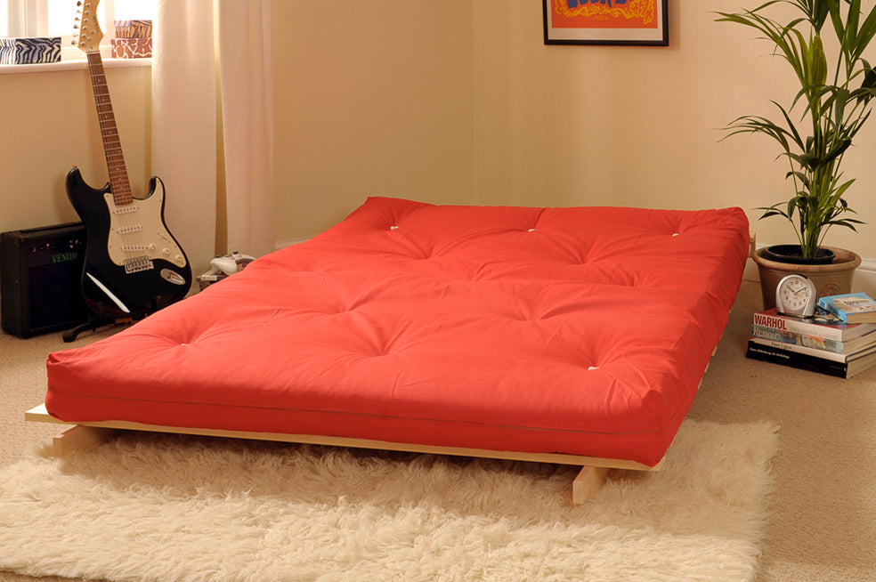 Wooden Futon sofa bed frame with a Standard Mattress
