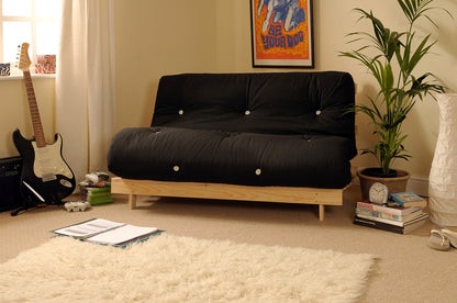 Wooden Futon sofa bed frame with a Standard Mattress