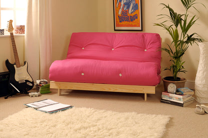 Wooden Futon sofa bed frame with a Standard Mattress