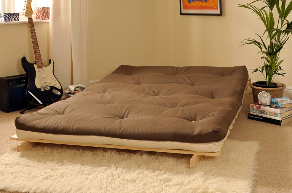 Wooden Futon sofa bed frame with a Standard Mattress