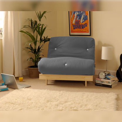 Wooden Futon sofa bed frame with a Standard Mattress