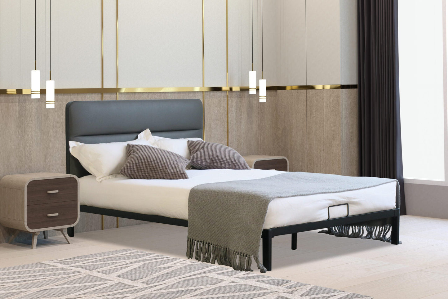 Ponza Metal Bed Frame with Faux Leather Headboard