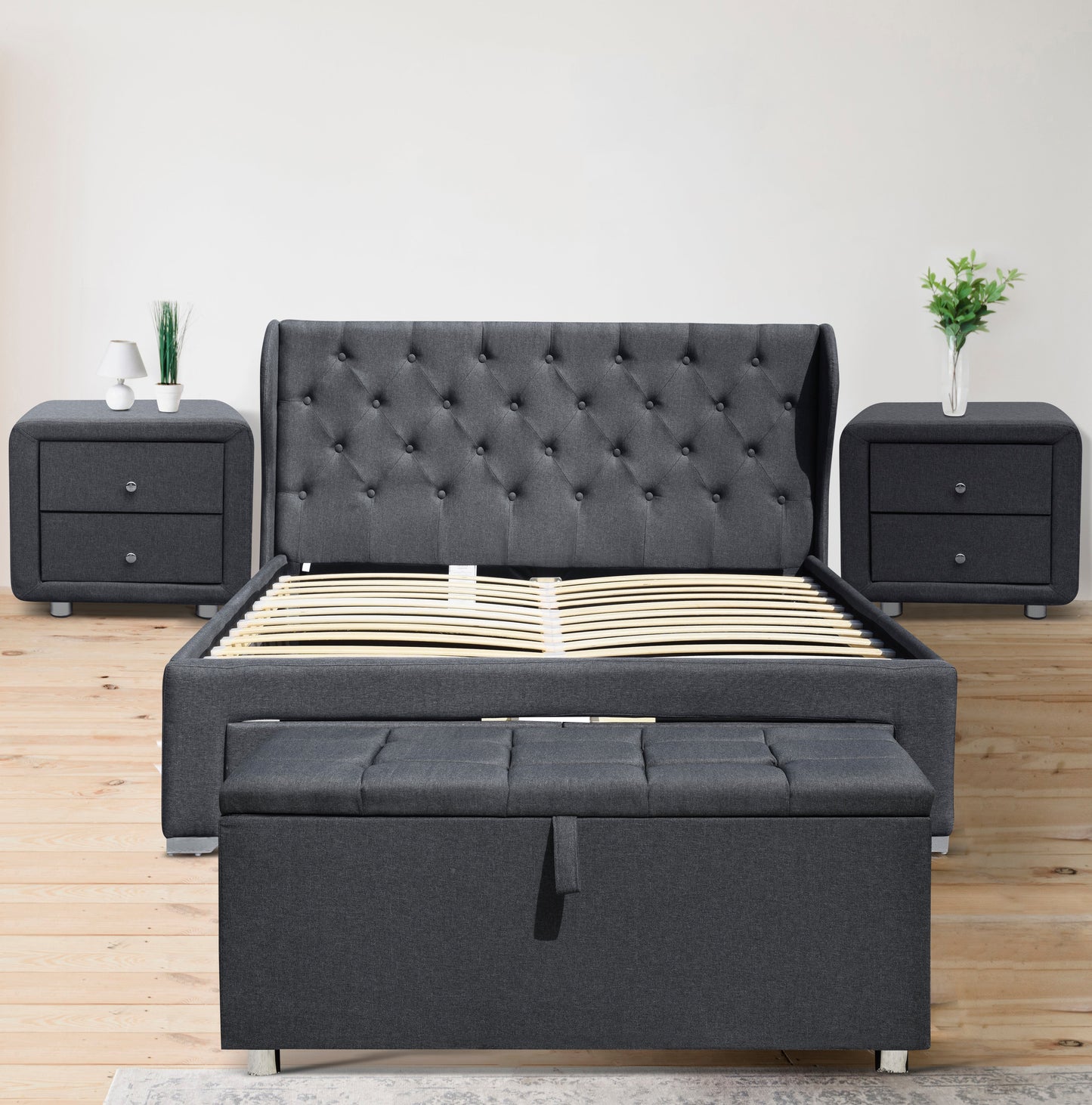 Kyoto Linen Fabric 4-Drawer Bed Frame - Elegant & Functional Centerpiece for Your Bedroom