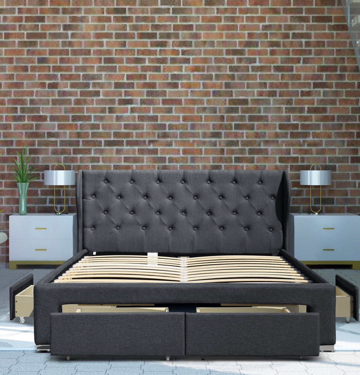 Kyoto Linen Fabric 4-Drawer Bed Frame - Elegant & Functional Centerpiece for Your Bedroom