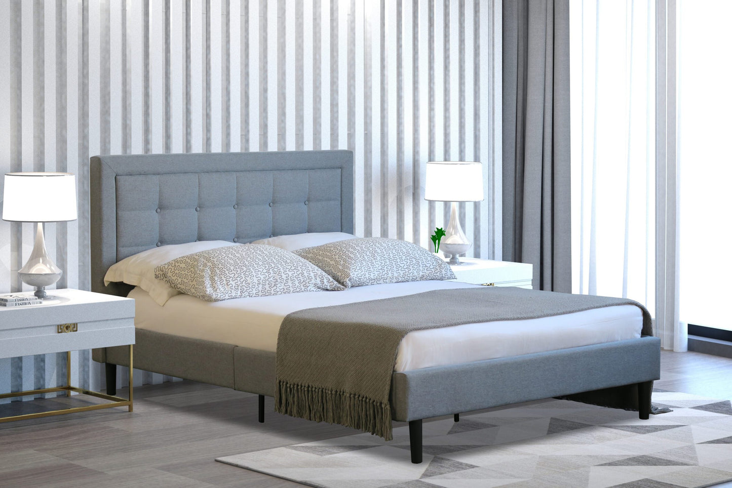 Lionel Buttoned Headboard Fabric Bed Frame - Stylish & Comfort-Enhancing Feature for Your Bedroom