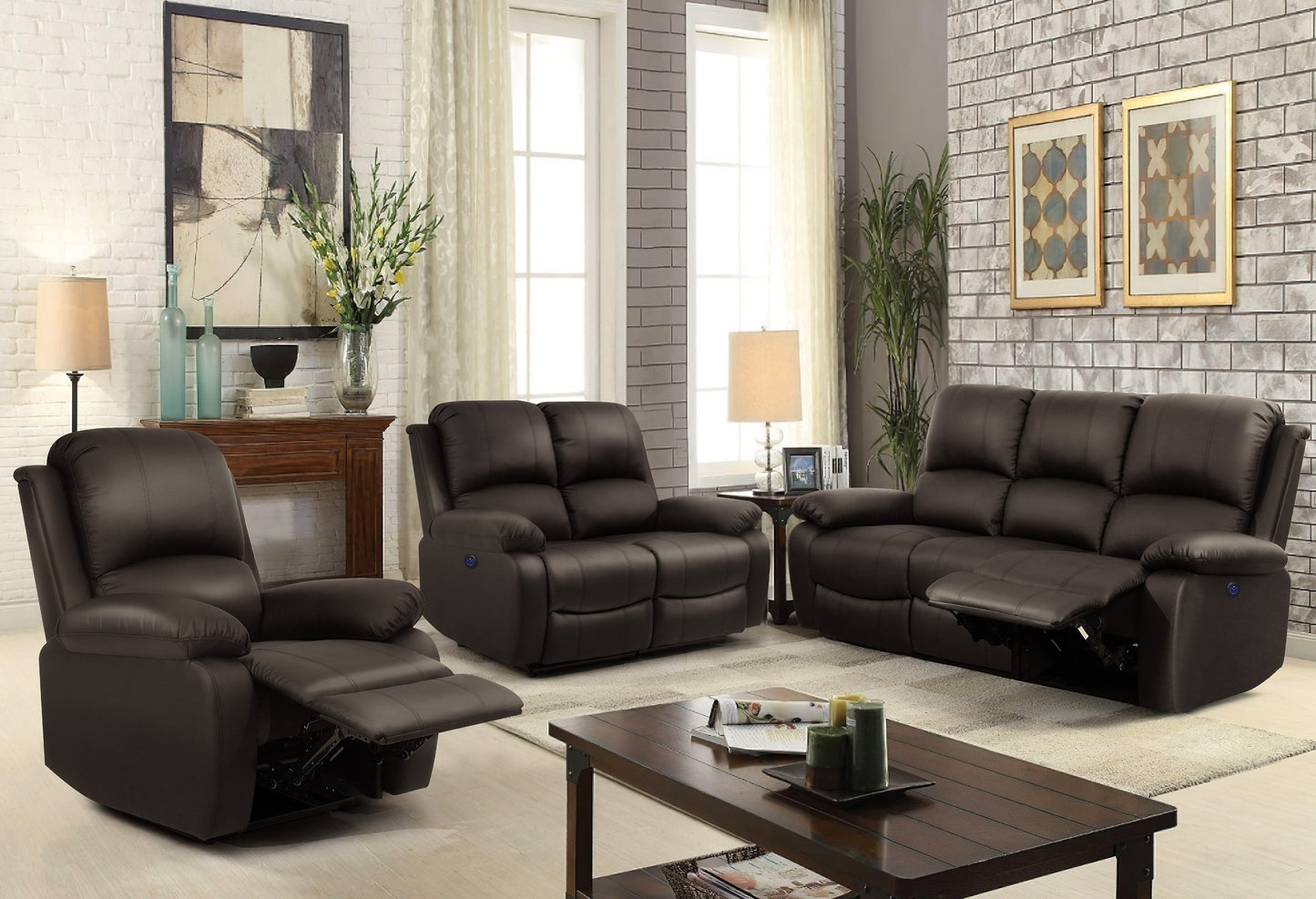 PU Leather Electric Reclining Sofa set