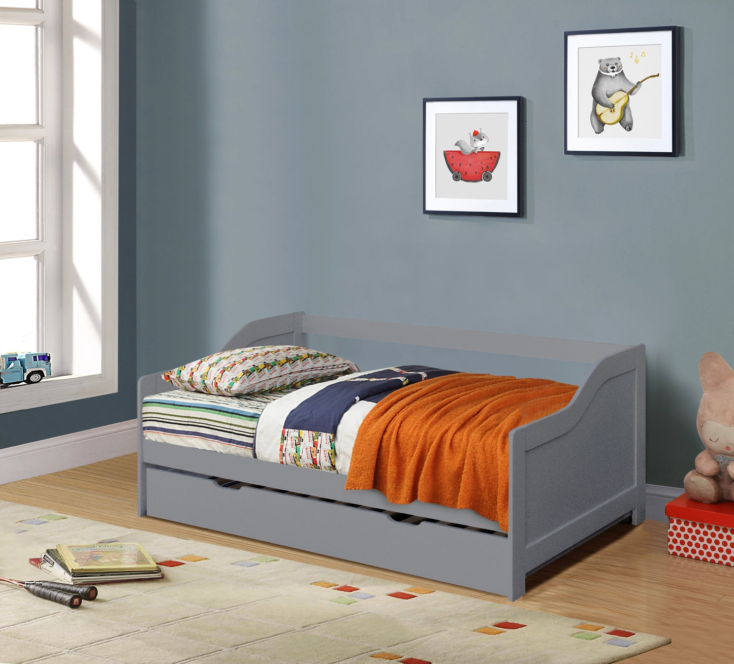 3ft Wooden Trundle Bed, Grey, White or Caramel Bedroom Furniture Trundle Bed