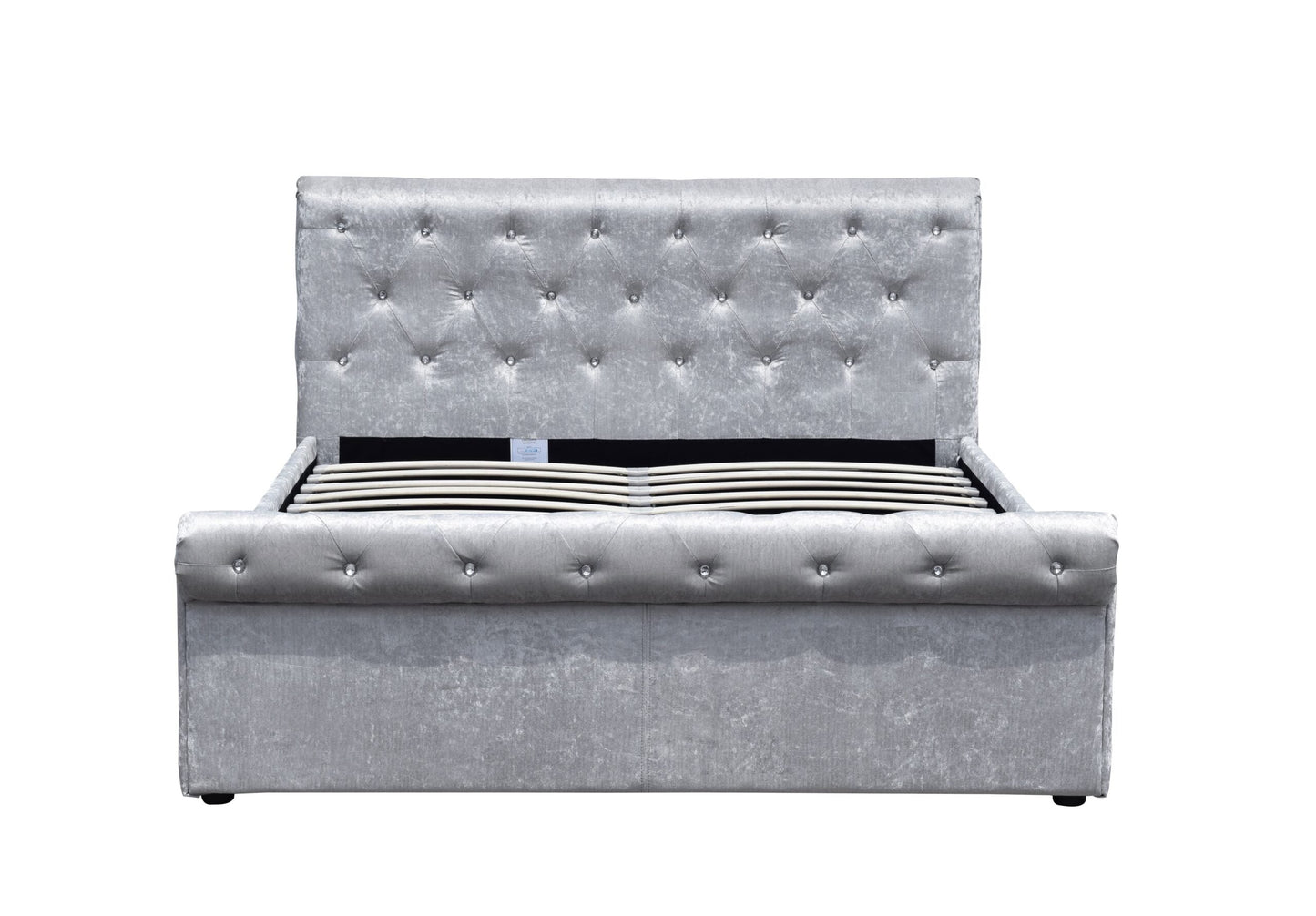Marseille Crushed Velvet Ottoman Sleigh Bed Frame - Luxurious & Space-Saving Elegance for Your Bedroom