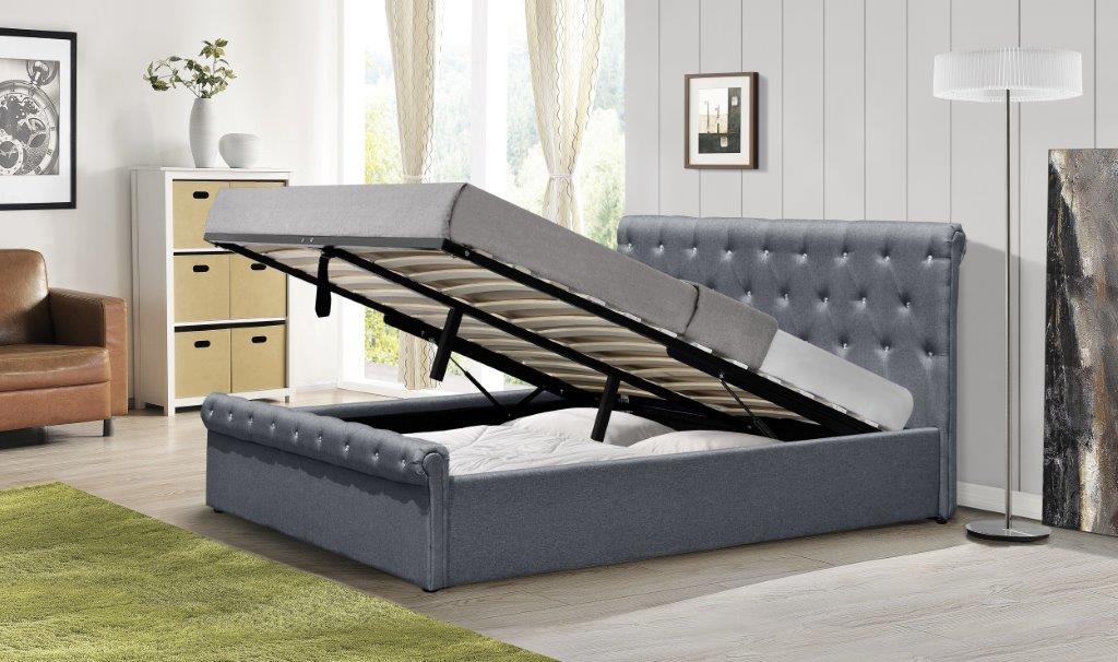 Marseille Crushed Velvet Ottoman Sleigh Bed Frame - Luxurious & Space-Saving Elegance for Your Bedroom