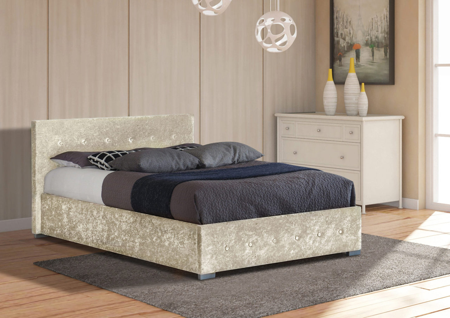 Nicole Crushed Velvet Ottoman Bed Frame