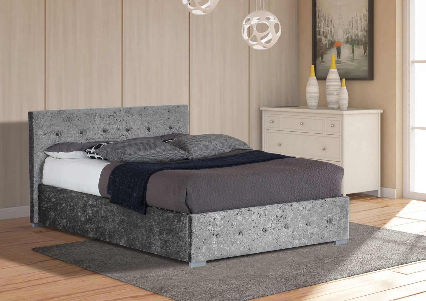 Nicole Crushed Velvet Ottoman Bed Frame
