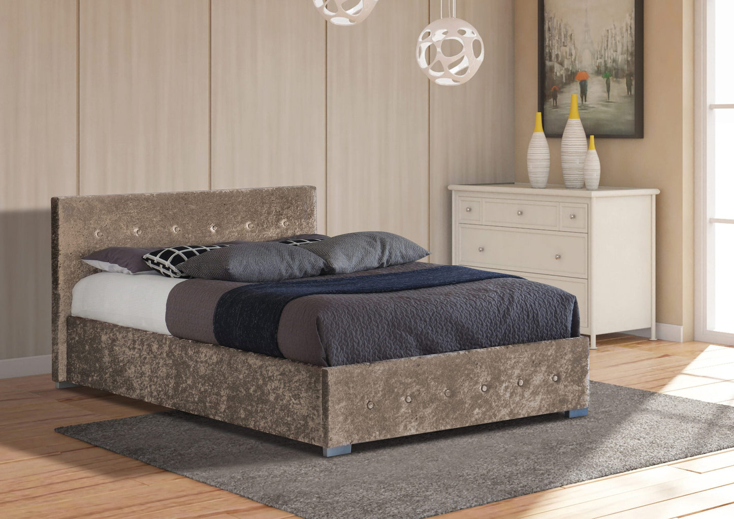 Nicole Crushed Velvet Ottoman Bed Frame