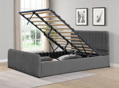 Gas Lift Ottoman Bed in Brushed Velvet – Black, Light Grey, Dark Grey – Available in 3ft, 4ft6, and 5ft Sizes