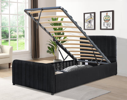 Gas Lift Ottoman Bed in Brushed Velvet – Black, Light Grey, Dark Grey – Available in 3ft, 4ft6, and 5ft Sizes