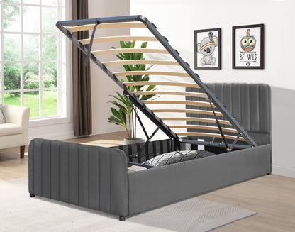 Gas Lift Ottoman Bed in Brushed Velvet – Black, Light Grey, Dark Grey – Available in 3ft, 4ft6, and 5ft Sizes