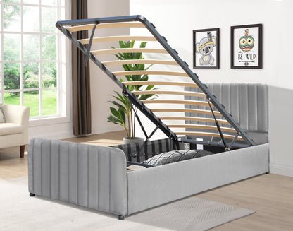 Gas Lift Ottoman Bed in Brushed Velvet – Black, Light Grey, Dark Grey – Available in 3ft, 4ft6, and 5ft Sizes