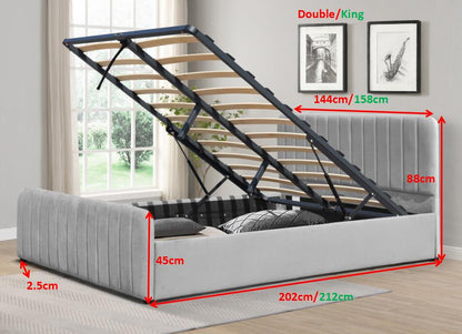 Gas Lift Ottoman Bed in Brushed Velvet – Black, Light Grey, Dark Grey – Available in 3ft, 4ft6, and 5ft Sizes