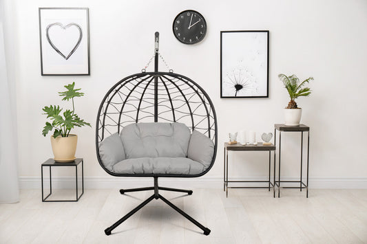 Rattan Effect Egg Swing Chair With Stand