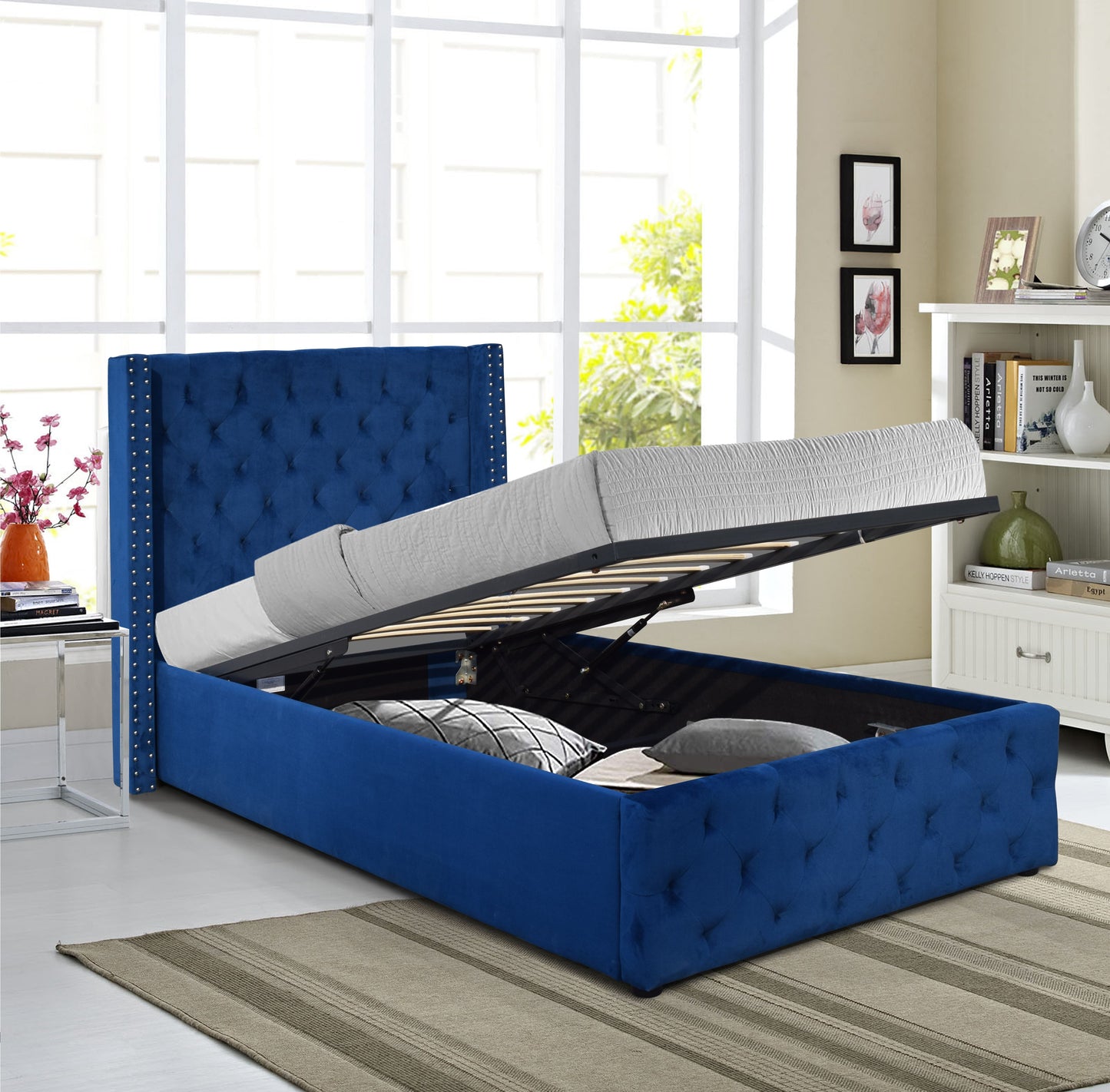 Winged Plush Velvet Ottoman Bed