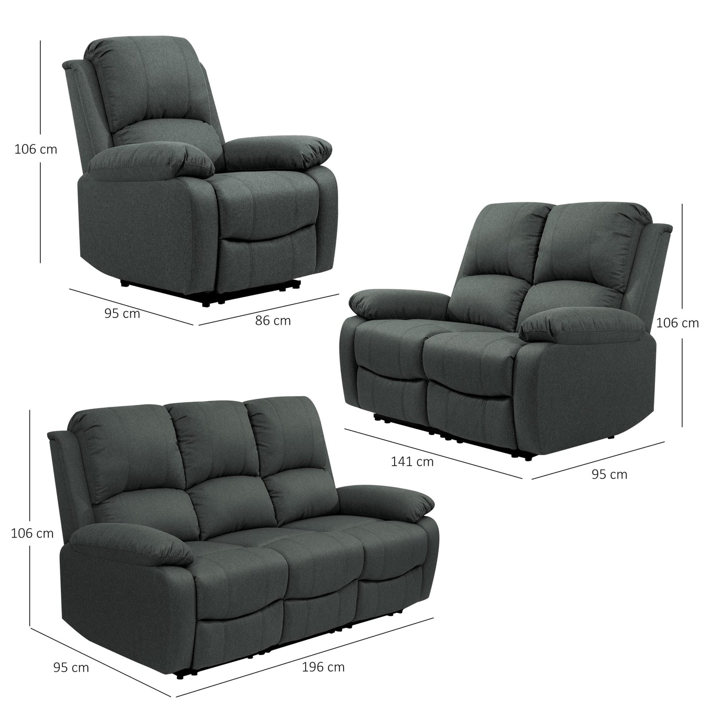 Venice Reclining Luxury Fabric Sofa Set