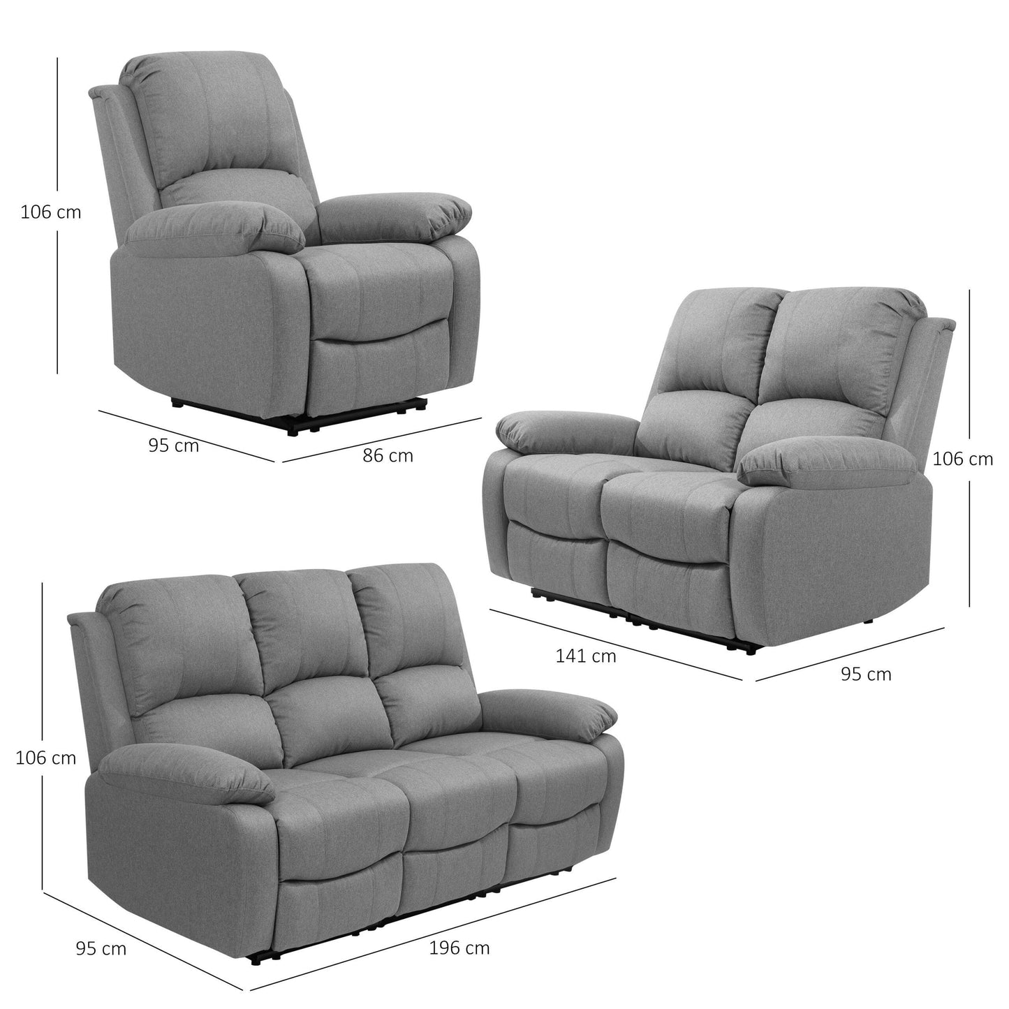 Venice Reclining Luxury Fabric Sofa Set