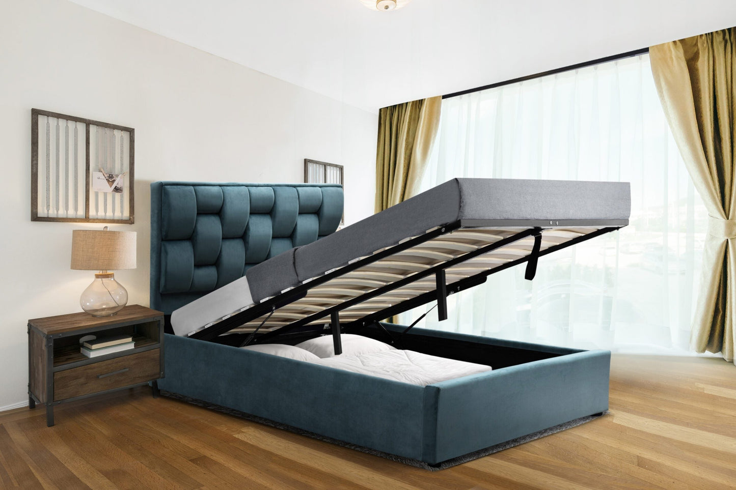 Wellington Plush Velvet Ottoman Bedframe